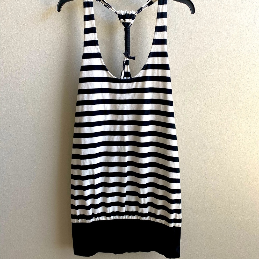 Black and white striped swim suit cover up